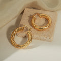 Gold Twisted Rope Hollow Latch Back Hoop Earrings Pair view 2
