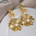 Silver Tone Layered Flower Pearl Look Statement Earrings view 4