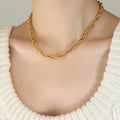 Gold Thick Curb Chain Necklace and Matching Bracelet Set view 6