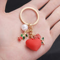Red Rose Heart and Faux Pearl Charm Keychain with Round Ring view 4