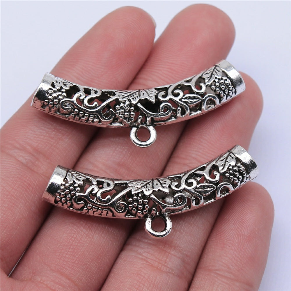 47x22mm 6.7g Antique Silver Zinc Alloy Hollow Curved Tube Bead Connector Bead for Bracelet Making