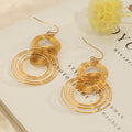 Gold Multilayer Concentric Wire Circle Drop Hook Earrings view 4