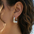 Rounded Triangle U Hoop Earrings in Gold and Silver Tone view 3