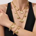 Gold Elephant Charm Ball Chain Bracelet Necklace Set view 2