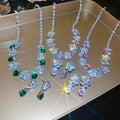 Silver Pink Zircon Flower Necklace Earring Jewelry Set view 3