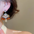 Multicolor Crystal Leaf Drop Earrings With Silver-Tone Settings view 4