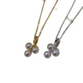 Silver Tone Three Flower And Pearl Cluster Pendant Necklace view 5