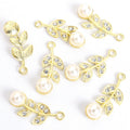 Pearl and Crystal Leaf Branch Charms in Gold and Silver Tones view 6