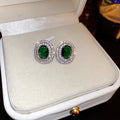 Green Oval Crystal Halo Stud Earrings For Women Jewelry view 6