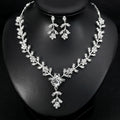 Black Silver Tone Crystal Leaf Vine Metal Necklace and Earring Set view 1