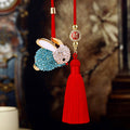 Jeweled Full Crystal Rabbit Car Hangers in Five Colors plus One Plain Red Tassel view 4