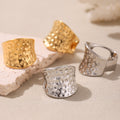 Wide Hammered Texture Open Cuff Rings Steel And Gold view 3
