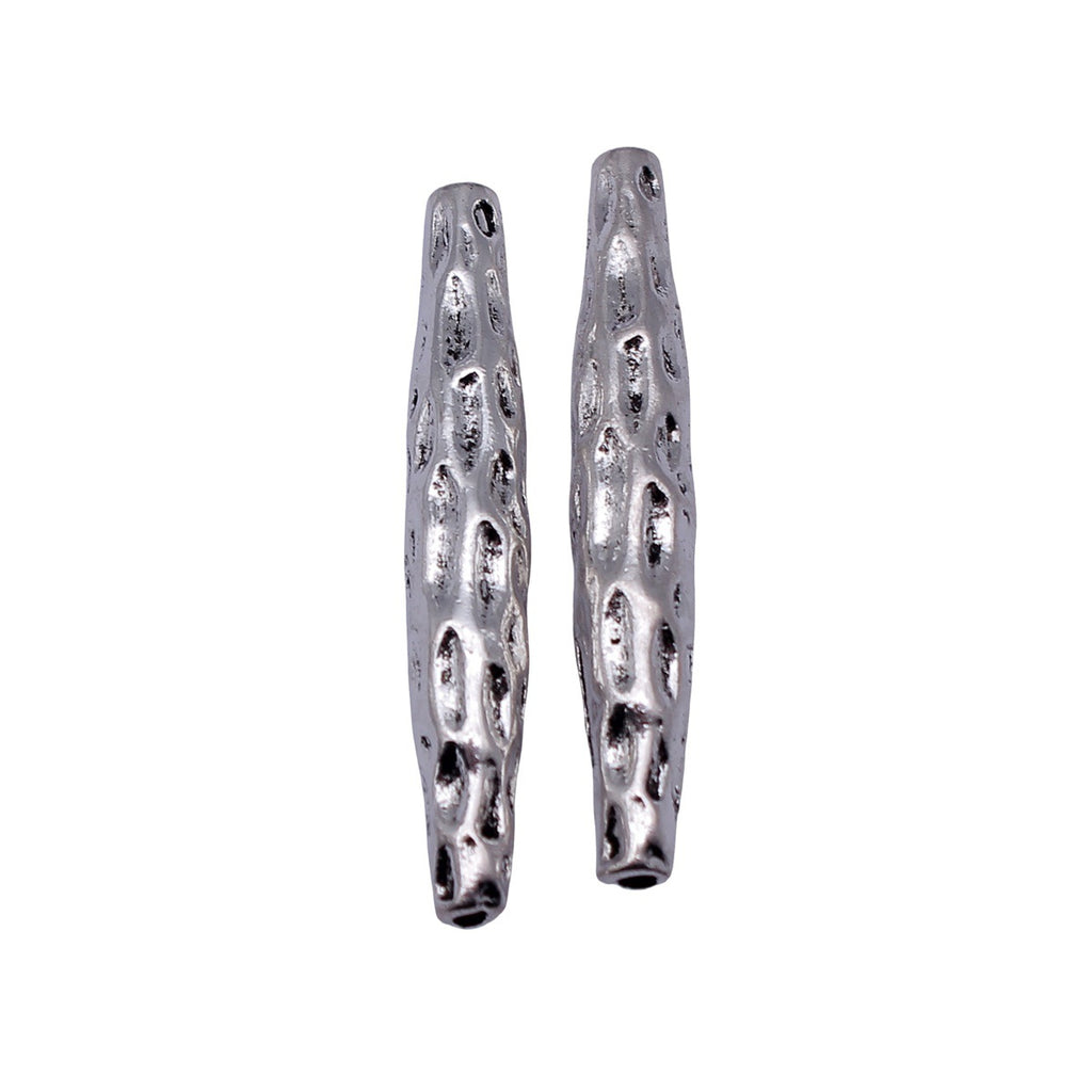 42x6.9x6.6mm 5.2g Antique Silver Zinc Alloy Hammered Spindle Tube Loose Metal Beads for Bracelet DIY