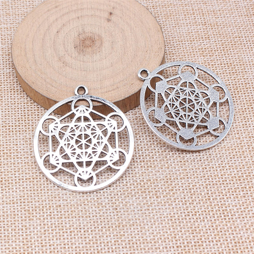 45x40mm 6.6g Antique Silver Zinc Alloy Metatron Cube Bead for Jewelry Making