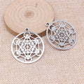 Geometric Circular Lattice Metal Pendant in Antique Silver view 2
