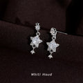 Silver Tone Clear Stone Triple Star Tassel Stud Earrings view 3