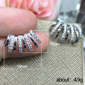 Silver Tone Curved Fan Clear Stone Stud Earrings Polished Metal Jewelry view 4