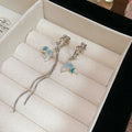 Silver Tone Blue Fishtail Long Chain Drop Earrings view 6