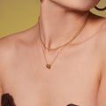 Gold Double Layer Bead Chain Ribbed Barrel Necklace Stainless view 4
