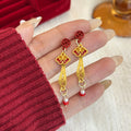 Red and Gold Auspicious Motif Long Dangle Earrings in Ten Styles view 9