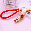 Jeweled Soccer Boot and Ball Keychain with a Blue Braided Loop view 3