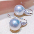 Silver Hook Faux Pearl Drop Earrings Clear Pave Caps view 2