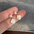 White Pearl Top And Gold Edged Shell Shape Drop Stud Earrings view 4