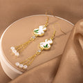 White Rabbit Green Leaf Triple Chain Tassel Hook Earrings view 3