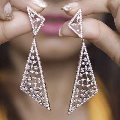 Open Triangle Crystal Drop Earrings front product view