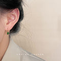 Mini Emerald Green Teardrop Drop Earrings Gold Hook Wires view 2
