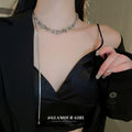 Silver Leaf Sequin Choker Long Snake Chain Drop Tassel view 3