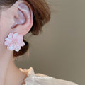 Pink Layered Flower Blossom Statement Stud Earrings view 4