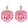 Pink Layered Flower Statement Earrings With Gold Centers view 5