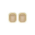 White and Pink Rounded Rectangle Gold Rim Stud Earrings view 5