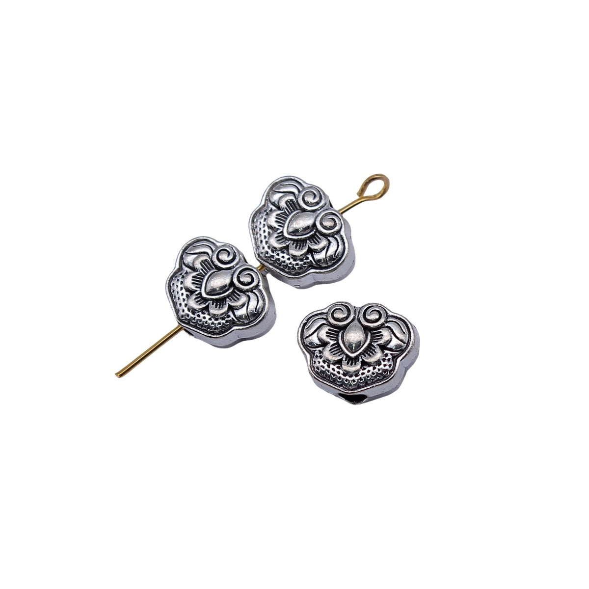12.7x10x5.9mm 2.4g Antique Silver Zinc Alloy Chinese Pattern Lock Small Hole Beads for DIY Jewelry Making