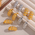 Ribbed Capsule Stud Earrings Rhinestone Bands Gold Steel view 4