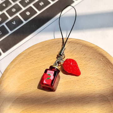 Strawberry Jam Jar Fruit Resin Phone Strap Dual Charm