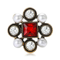 Square Jewel Pearl Cluster Brooch in Two Center Colors view 1