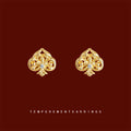 Gold Openwork Spade Filigree Center Zircon Stud Earrings view 4