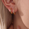 Small Gold Zircon Hoop Earrings Multicolor Clear Stainless Steel view 2