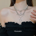 Gold Multilayer Star Pearl Necklace Set Three Layer Chains view 1