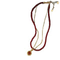 Red and Brown Beaded Necklaces with Round Gold Pendants view 5