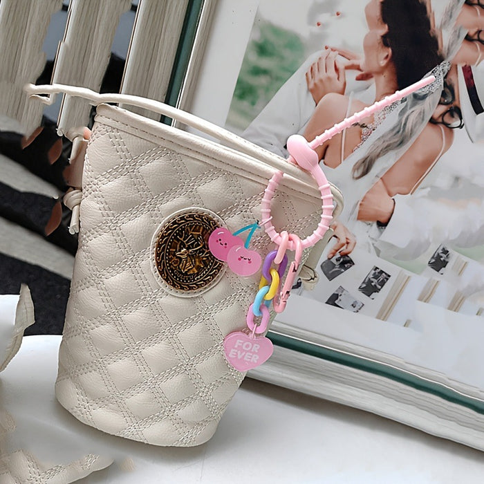 Acrylic Pink Cherry Rainbow Chain Bag Charm With Heart