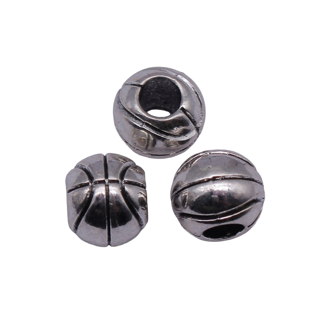 11x11x9.3mm 2.9g Antique Silver Zinc Alloy Basketball Pattern Large Hole Beads for DIY Bracelet Making
