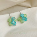 Aqua Lime Crackle Glass Cluster Drop Earrings Silver Hooks view 4