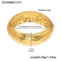 Gold Steel Wide Sunburst Cuff And Textured Hinge Bangles view 8