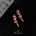 Gold Tone Red Oval Zircon Cascade Drop Earrings Pair view 4