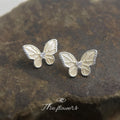 Silver Cream Enamel Butterfly Crystal Edge Stud Earrings view 4