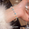 Silver Teal Square Stone Link Bracelet Clear Round Accents view 4