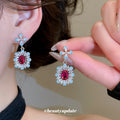 Floral Teardrop Crystal Earrings in Three Colorways view 4
